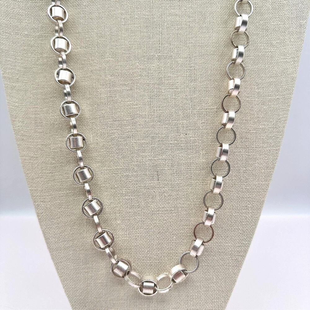 Vintage 90s Silver Tone Belcher Rolo Chain Necklace Statement Chunky Jewelry Y2K